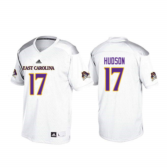 Men #17 Taji Hudson ECU Pirates College Football Jerseys Sale-White